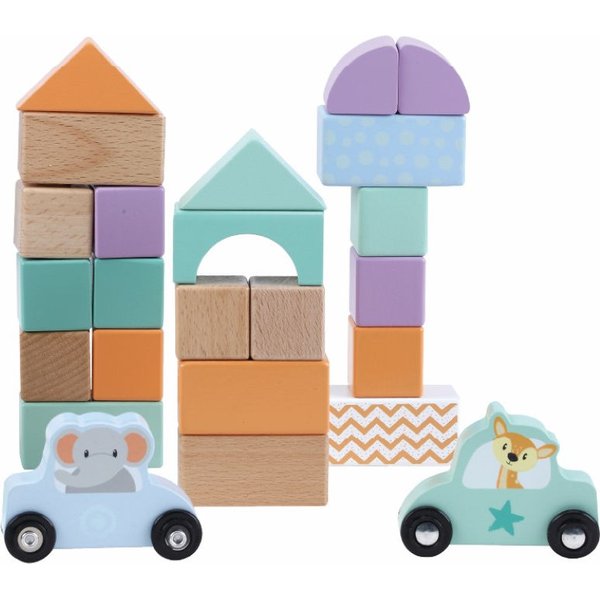 Drewniane klocki z autkami Moje Miasto 60 szt Sun Baby - miasto