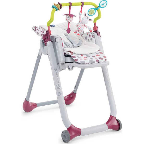 Krzesełko do karmienia Polly Progres5 + pałąk i wkładka Chicco - cherry