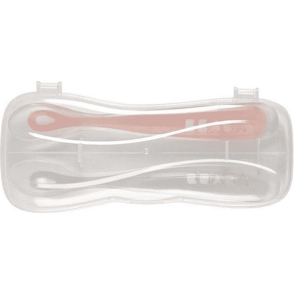 Zestaw łyżeczek silikonowych w etui podróżnym 2szt Beaba - Old Pink