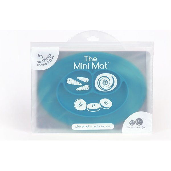 Silikonowy talerzyk z podkładką mały 2w1 Mini Mat EZPZ - niebieski