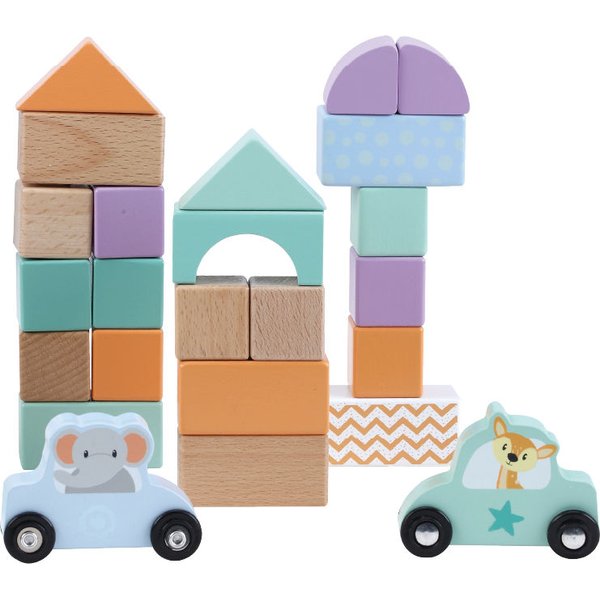 Drewniane klocki z autkami Moje Miasto 60 szt Sun Baby - miasto