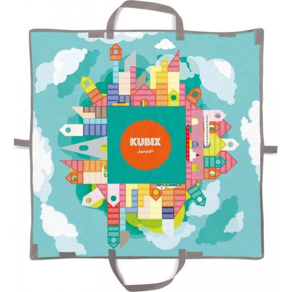 Klocki drewniane z matą do zabawy Kubix Janod - 70 el.