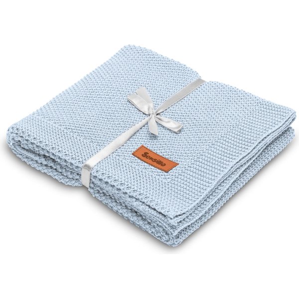 Koc dziergany bawełna 100x80cm Sensillo - niebieski