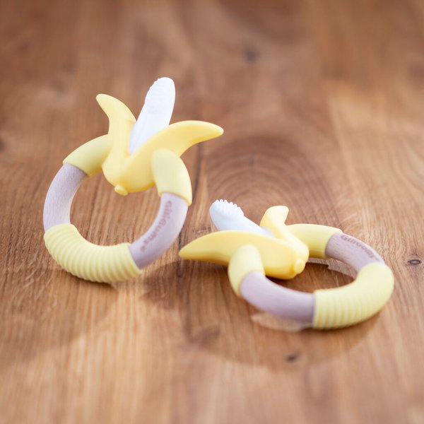 Gryzak z drewna bukowego i silikonu pierścień Giligums - kukurydza