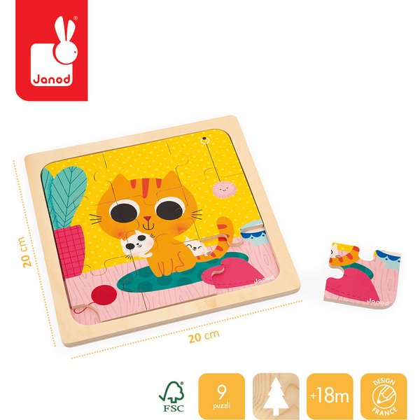 Puzzle drewniane Kotek Orzeszek 9 el. Janod - Kotek Orzeszek 9 el.