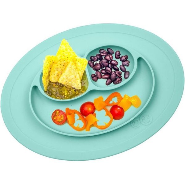 Silikonowy talerzyk z podkładką mały 2w1 Mini Mat EZPZ - pastelowy niebieski