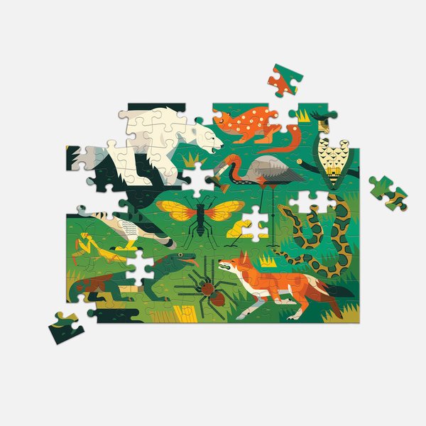 Puzzle dwustronne 100 elementów Mudpuppy - Drapieżniki lądowe i wodne