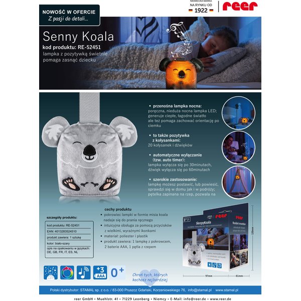 Lampka nocna LED z pozytywką i timerem RE-52451 Reer