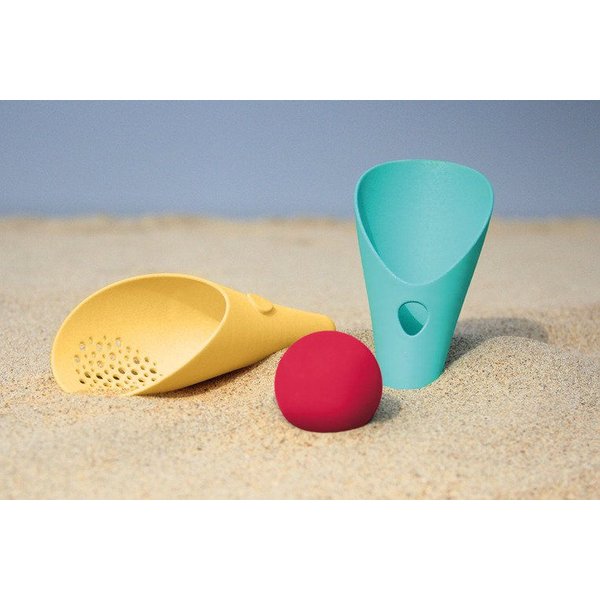 Zestaw 2 łopatek wielofunkcyjnych z piłeczką Cuppi Quut - Green, yellow, cherry