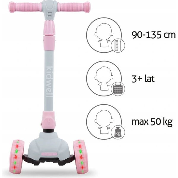 Hulajnoga 3-kołowa świecące koła Jax Kidwell - Gray/Pink