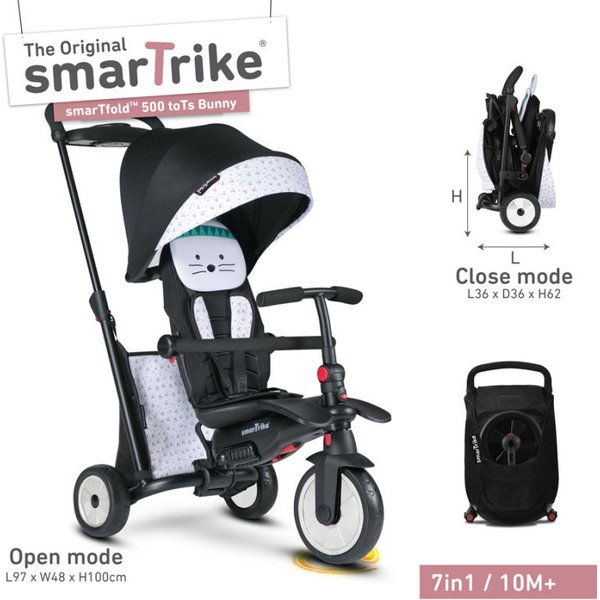 Rowerek trójkołowy składany Folding Trike 500 7w1 Smart Trike - czarny/różowy
